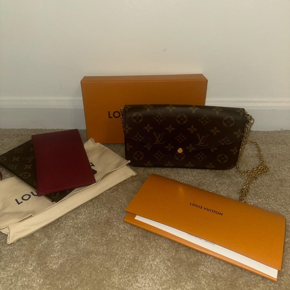 Louis Vuitton Brown Monogram Clutch with Gold Chain